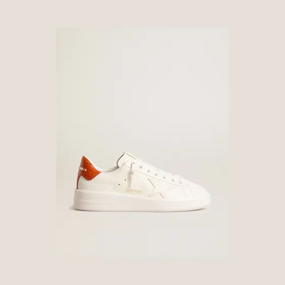 Golden Goose Women’S Purestar With White Leather Star And Orange Heel Tab (GWF00197.F005922.10342)