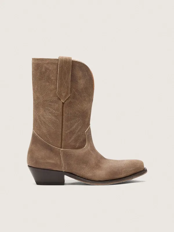 Golden Goose Low Wish Star Boots In Gray Suede With Star Embroidery (GWF00136.F008199.15100)