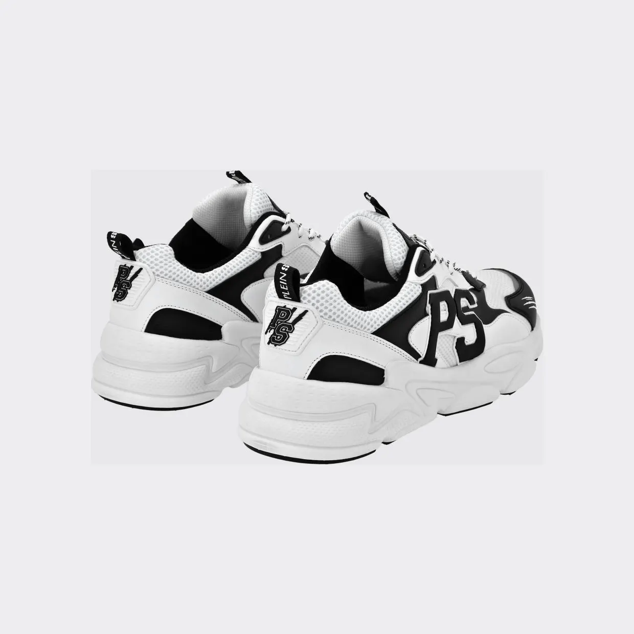 Plein Sport Low-Top Sneakers in Leather and Mesh with Contrast Monogram White 2 (SADSUSC0611STE003N0127) (2)