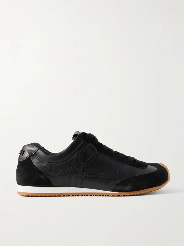 Loewe Ballet Runner 2.0 Suede-Trimmed Leather Sneakers Black (M816282XAR)