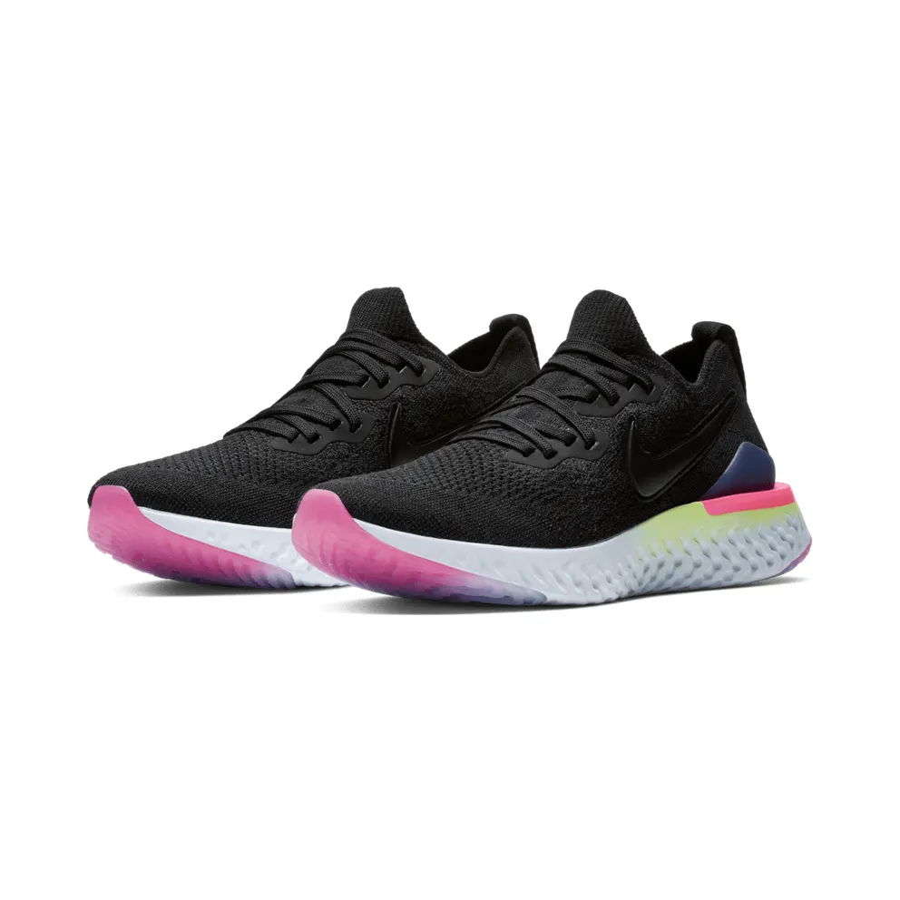 Nike Epic React Flyknit 2 Black Sapphire Hyper Pink (W) Black/Black-Sapphire-Lime Blast-Hyper Pink-Blue Tint (BQ8927-003)