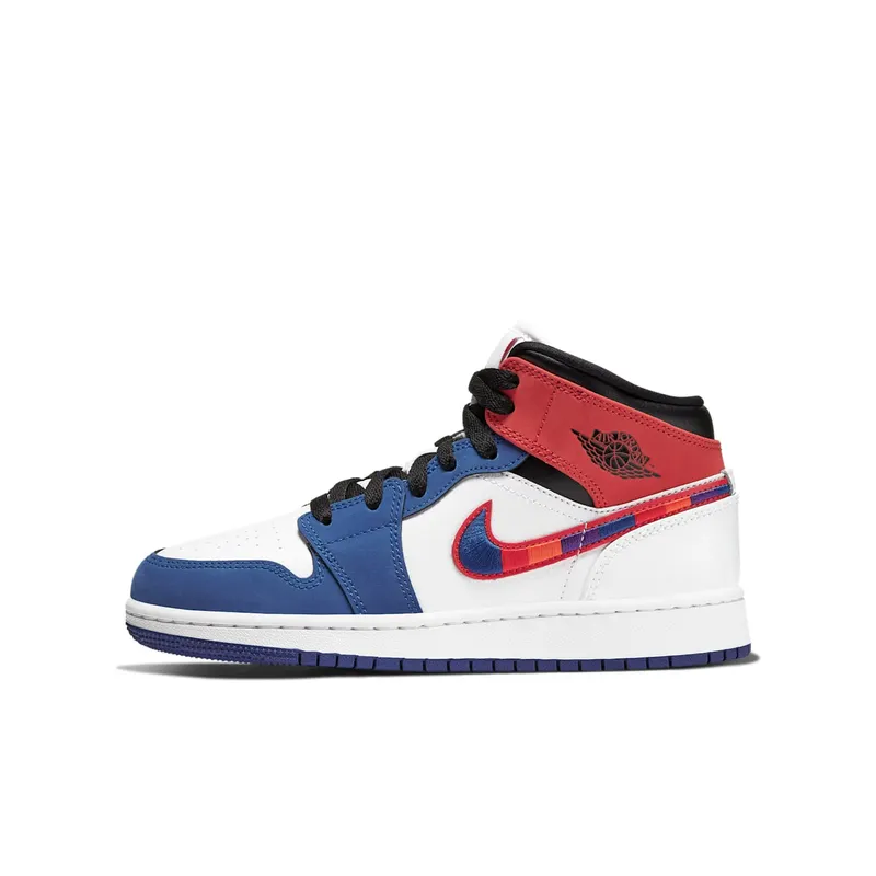 Jordan 1 Mid Rush Blue University Red (GS) White/Rush Blue-Black-University Red (BQ6931-146)