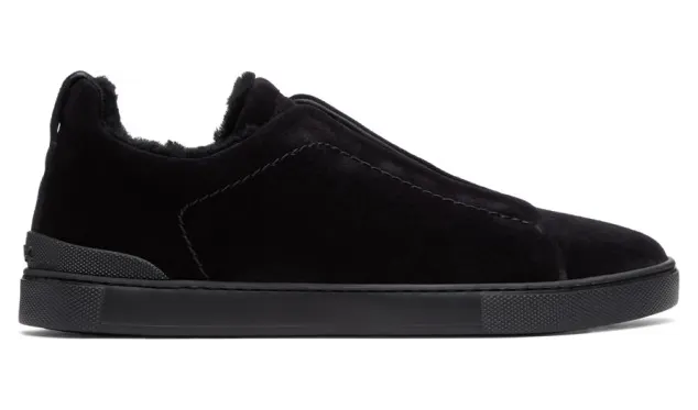Ermenegildo Zegna Black Shearling Triple Stitch Sneakers (LHSMI A4715X)