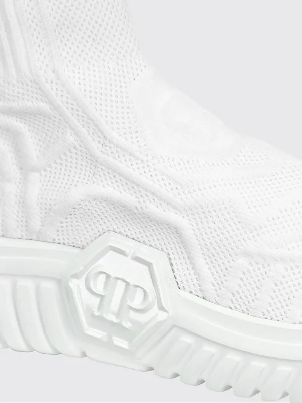Philipp plein High-Top Knit Sock Sneakers with Chunky Sole White (SACSUSC0407PTE003N01) (2)