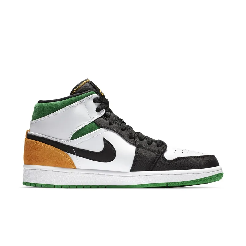 Jordan 1 Mid Oakland White/Black-Green-Yellow (852542-101)