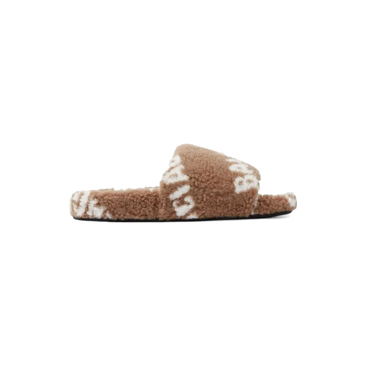 Balenciaga Furry Slide Allover Logo Light Brown White (654261 W1NA1 3020)