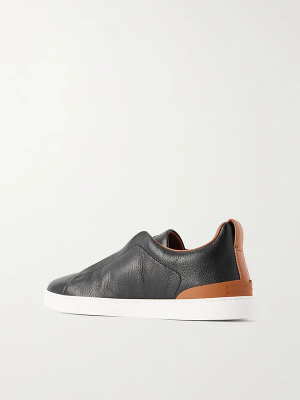 Zegna Triple Stitch™ Full-Grain Deerskin Slip-On Sneakers Black (LHCVO) (4)