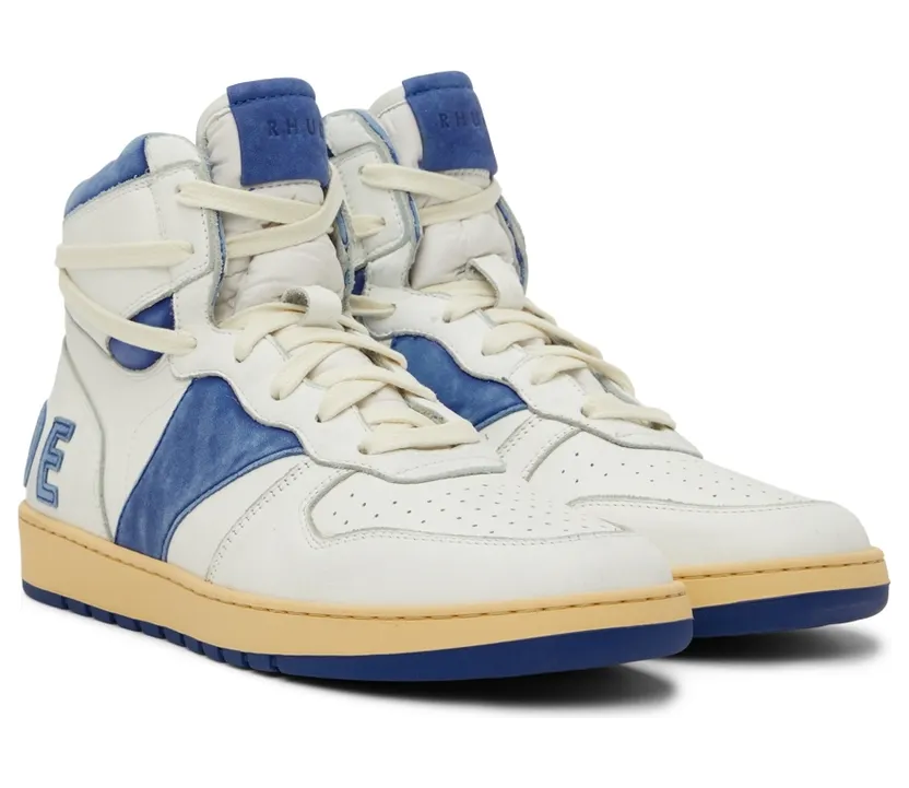 Rhude SSENSE Exclusive White & Blue Rhecess Hi Sneakers (RHSS22FO05178600) (4)