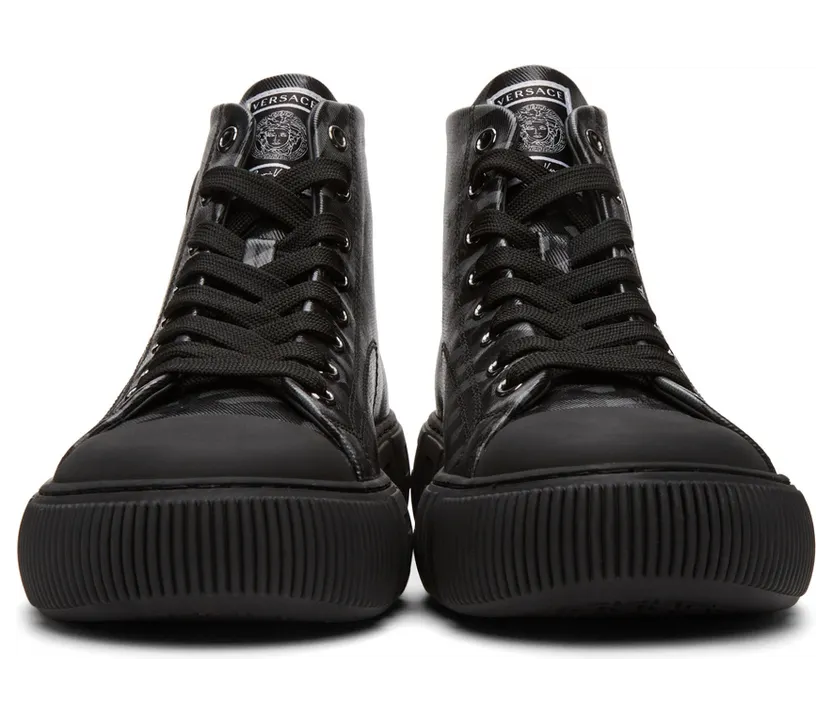 Versace Black & Grey ‘La Greca’ High-Top Sneakers (DSU8403 1A01726) (2)