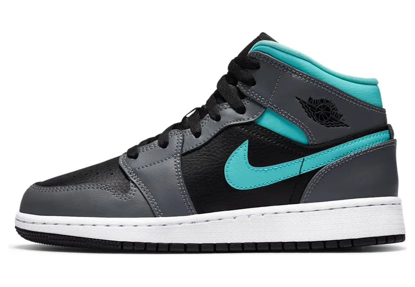 Air Jordan 1 Mid GS ‘Grey Aqua’ Black/Light Aqua/Dark Smoke Grey (554725-063)
