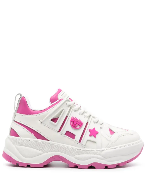 Chiara Ferragni Leren sneakers with logo-applicatie – White (CF3305)