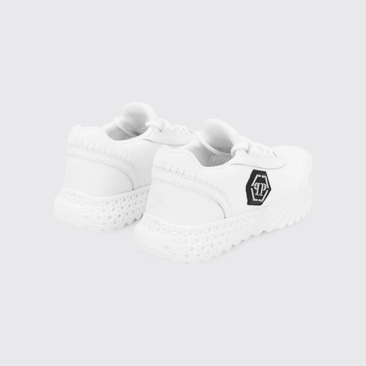 Philipp plein Hexagon Runner Low-Top Sneakers in Leather and Knit with Monogram White (LABSUSC0079PTE003N01) (2)