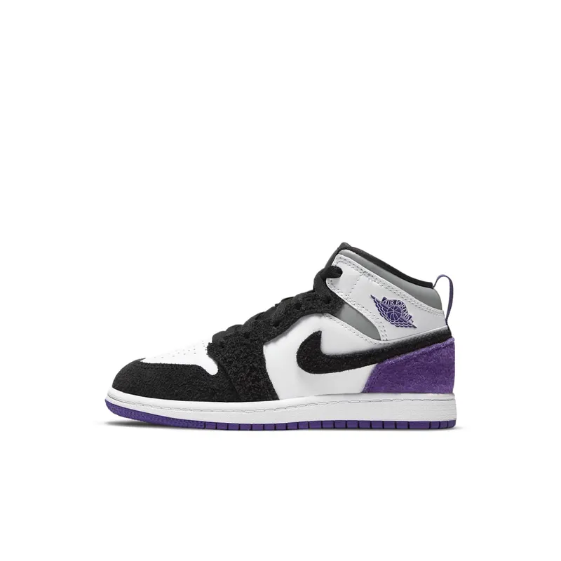 Jordan 1 Mid SE Purple (PS) White/Black-Light Solar Flare Heather-Varsity Purple (BQ6932-105)