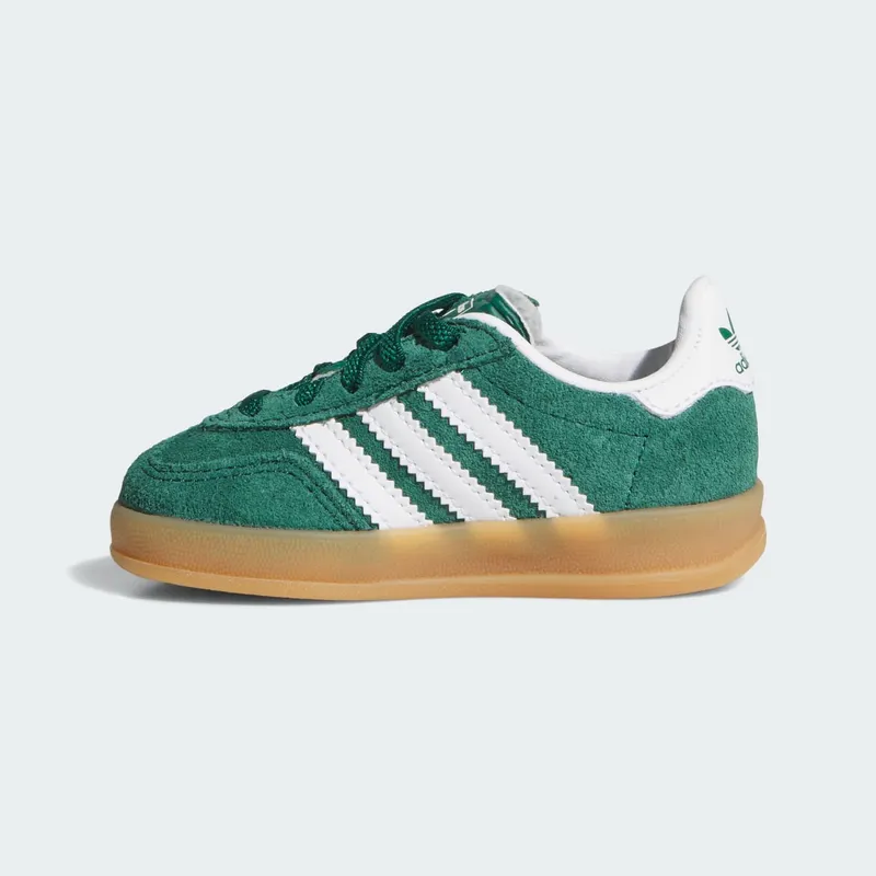 Adidas GAZELLE INDOOR COMFORT CLOSURE ELASTIC LACE Shoes Collegiate Green / Cloud White / Gum (IH9130)