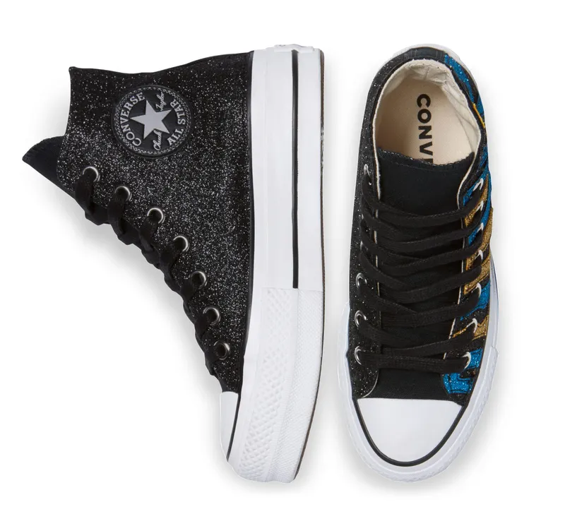 Converse Gold & Blue Glitter Platform Chuck Taylor All Star High Top (569131C)