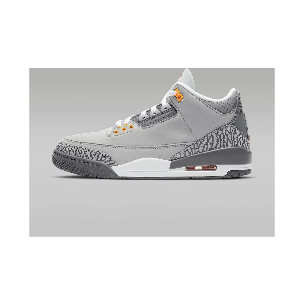 Jordan 3 Retro Cool Grey (2021) Silver/Light Graphite-Orange Peel-Sport Red (CT8532-012)