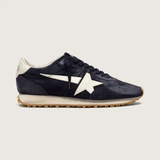 Golden Goose Women’S Marathon In Blue Navy Suede With Leather Star And Heel Tab (GWF01071.F008333.50857)
