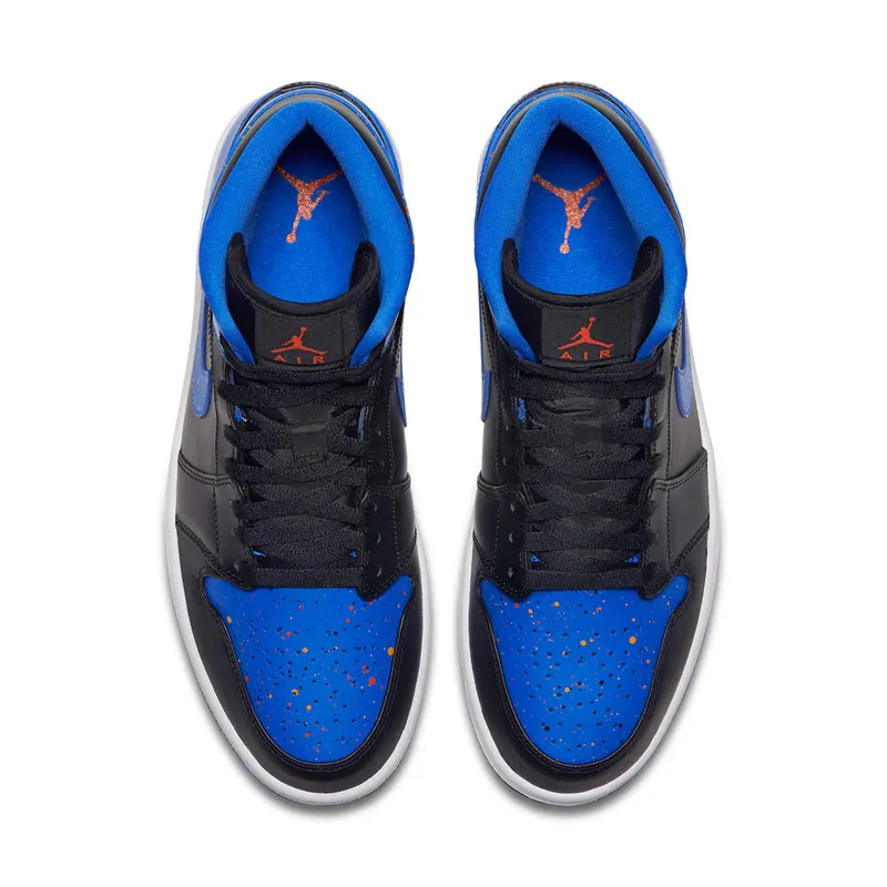Jordan 1 Mid Royal Paint Splatter Black/Signal Blue-Orange Peel-Team Orange (554724-048)