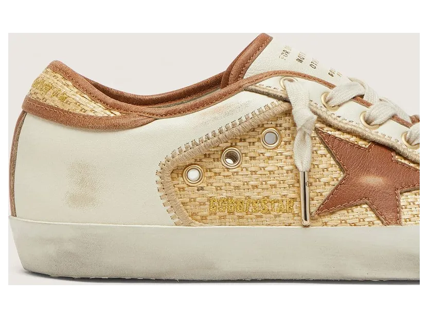 Golden Goose Women’S Super-Star In White Leather And Raffia With Brick-Red Star And Inserts (GWF00103.F008522.15958) (4)