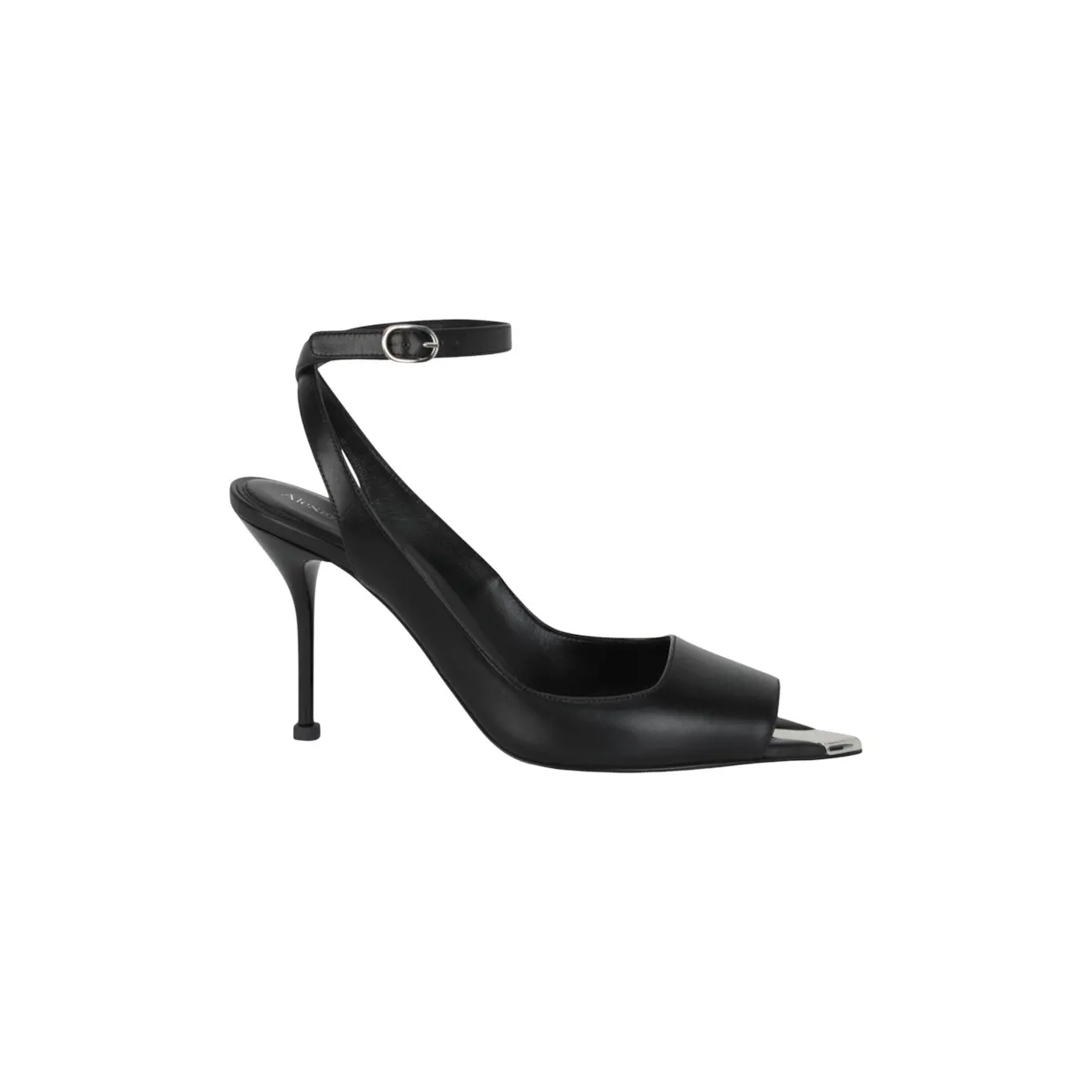 Alexander McQueen Punk Peep Toe 4 In Sandals Black Silver (757489-WIEA1-1081)