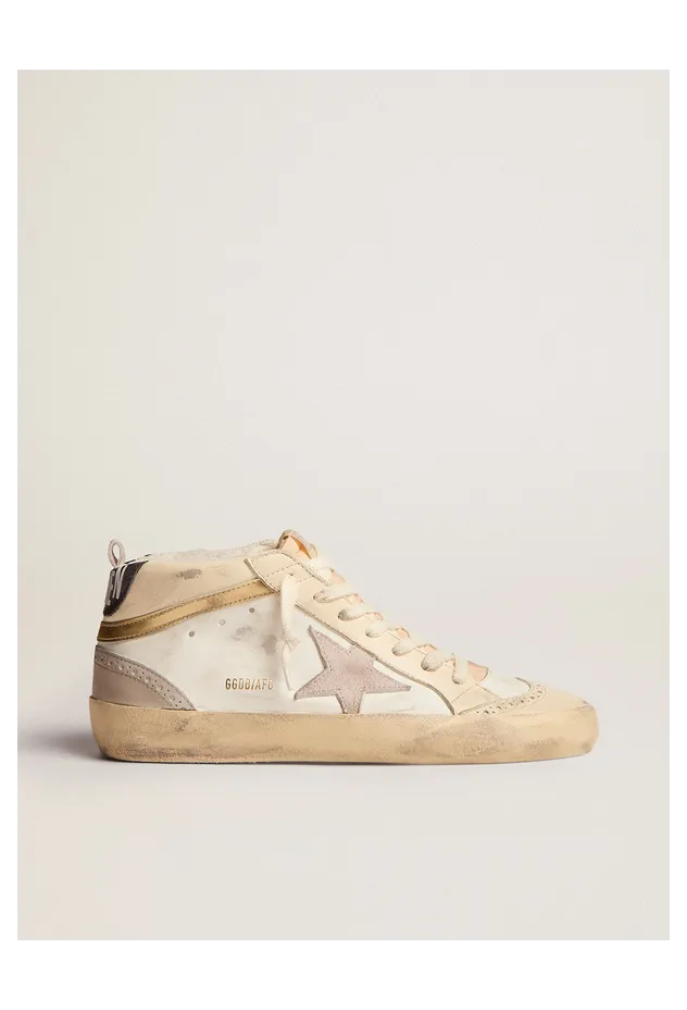 Golden Goose Mid Star With Star In Light Gray Suede And Gold Flash (GWF00123.F003018.11116)