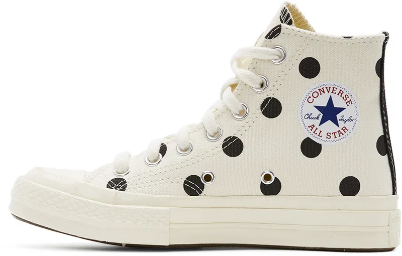 Comme des Garçons Play White Converse Edition Polka Dot Heart Chuck 70 High Sneakers (P1K115)
