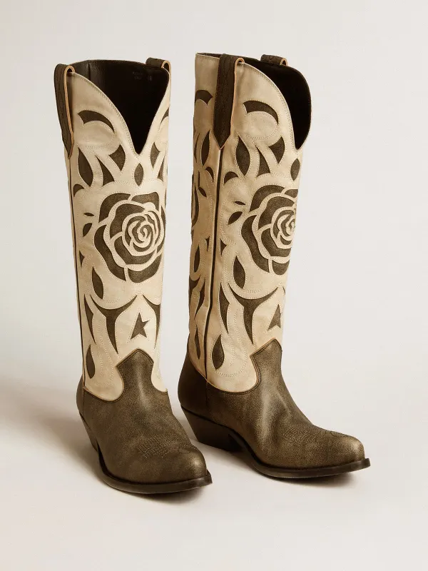 Golden Goose Wish Star Boots In Black And White Leather With Inlay Rose And Star (GWF00860.F006912.90481) (2)