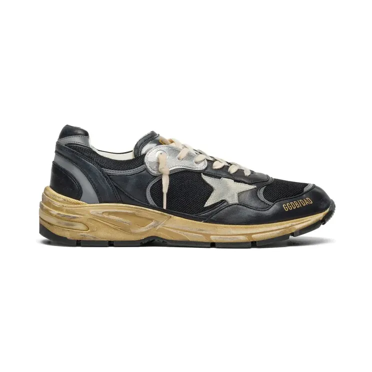 Golden Goose Dad-Star aus schwarzem und silbernem Mesh und Nappa mit eisgrauem Stern (GWF00884F003270)
