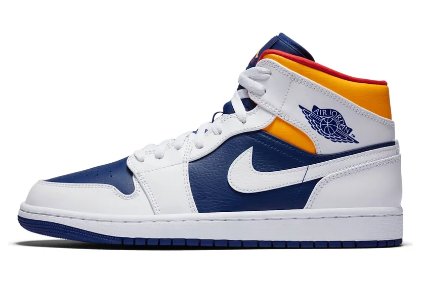 Air Jordan 1 Mid ‘White Deep Royal Blue’ “White / Deep Royal Blue / Track Red / Laser Orange” (554724-131)