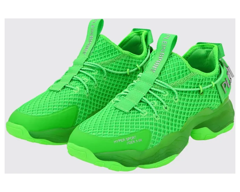 Plein Sport Hyper Sport Low-Top Sneakers in Mesh with Applied Logo and Pull Tab Green (SADSUSC0522STE003N27)