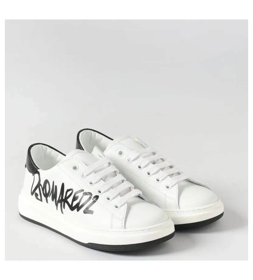 Dsquared2 Boy’s Low-Top Calfskin Sneakers with Printed Logo White (8277002)