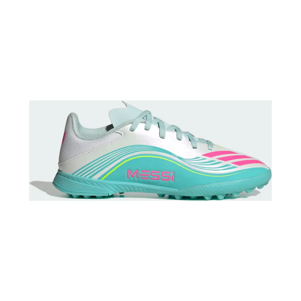 adidas F50 Messi League Turf Football Shoes Kids “Cloud White / Lucid Pink / Flash Aqua” (JQ0944)