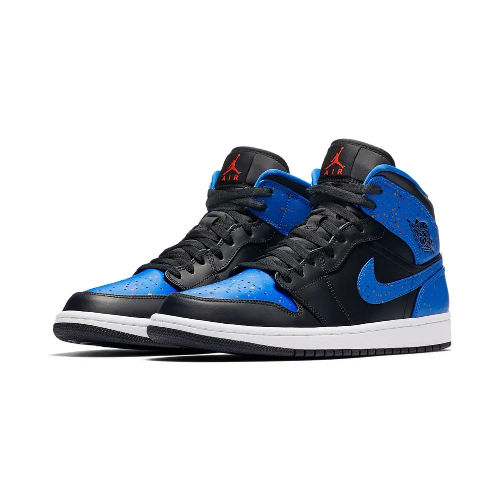 Jordan 1 Mid Royal Paint Splatter Black/Signal Blue-Orange Peel-Team Orange (554724-048)