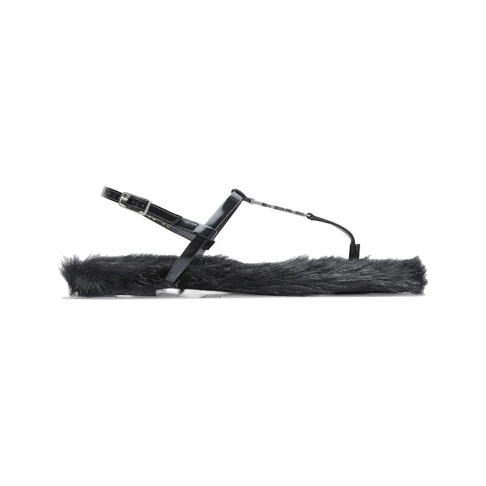 Saint Laurent Cassandre Faux-Fur Lined Sandals Black (754650 AACF4 1000)