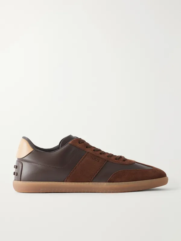 Tod’s Suede-Trimmed Leather Sneakers Dark brown (XXM68C0KP40RZZ)