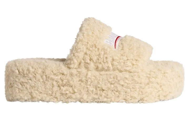 Balenciaga Furry Platform Sandal Beige White Red (762826 W2DO1 9795)