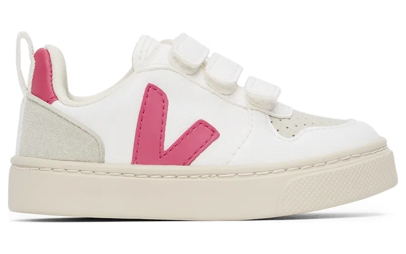Veja Baby White & Pink Vegan V-10 Velcro Sneakers (CV0702857)