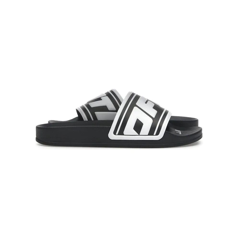 OFF-WHITE Embossed Logo Pool Slides Black White (OWIC007S22MAT0011001)