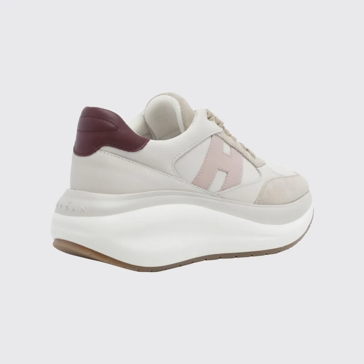Hogan Maxi I Active Leather and Suede Trainers with H Logo and Chunky Sole Beige (HXW7140GA40UHC0R1T) (2)
