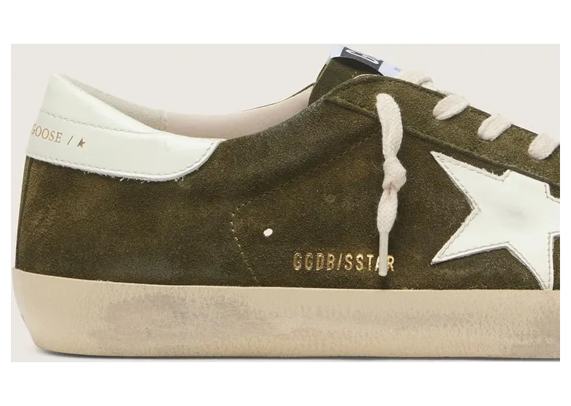 Golden Goose Men’S Super-Star In Olive-Green Suede With White Leather Star (GMF00101.F008925.35990) (5)
