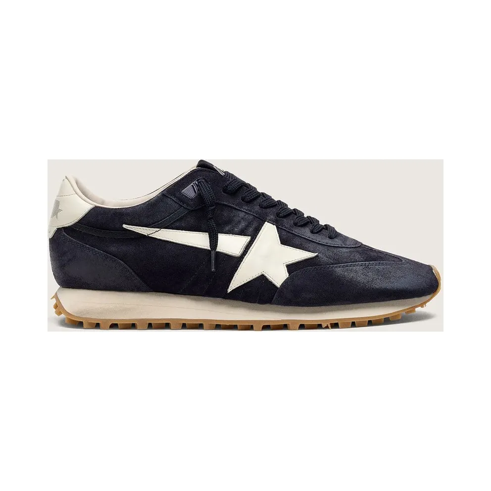 Golden Goose Women’S Marathon In Blue Navy Suede With Leather Star And Heel Tab (GWF01071.F008333.50857)