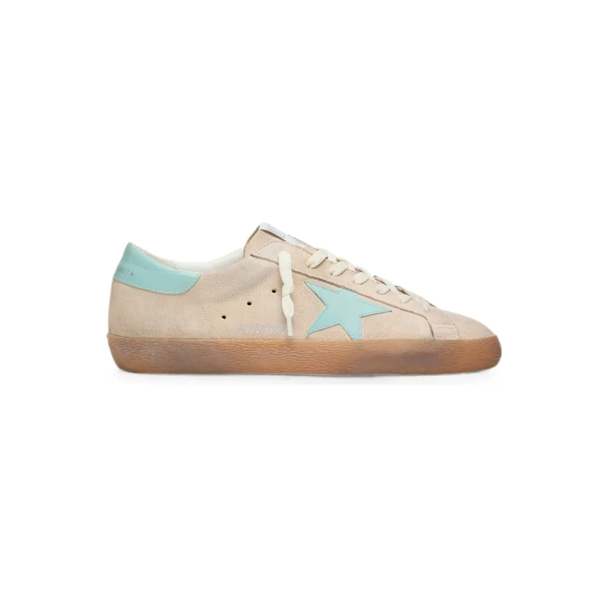 Golden Goose Super-Star aus beigem Veloursleder mit aqua-grünen Stern-Sneakers Nude (GMF00101F008551)