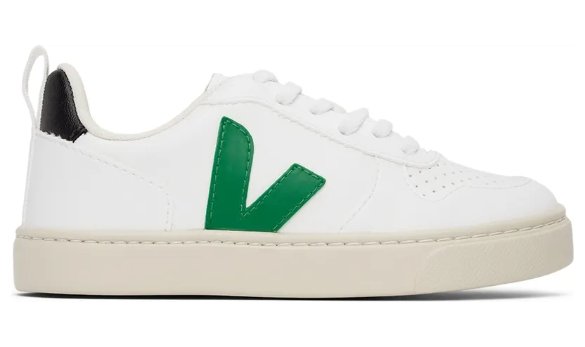 Veja Kids White & Green Vegan V-10 Lace-Up Sneakers (CX0711928)