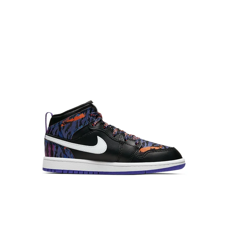 Jordan 1 Mid Multi-Color Tiger Stripe (PS) Black/White-Rush Violet-Black (AV5173-005)