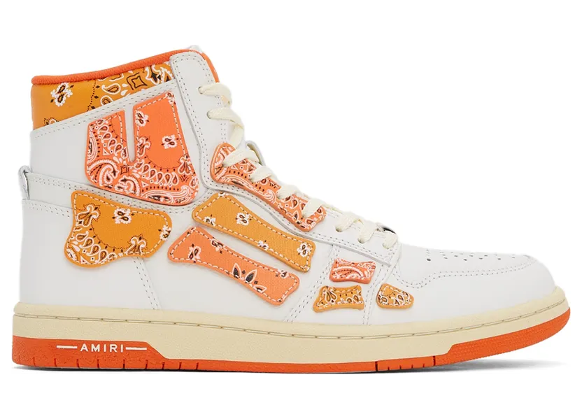 AMIRI White & Orange Skel Top Hi Bandana Sneakers (PS22MFS016-665)