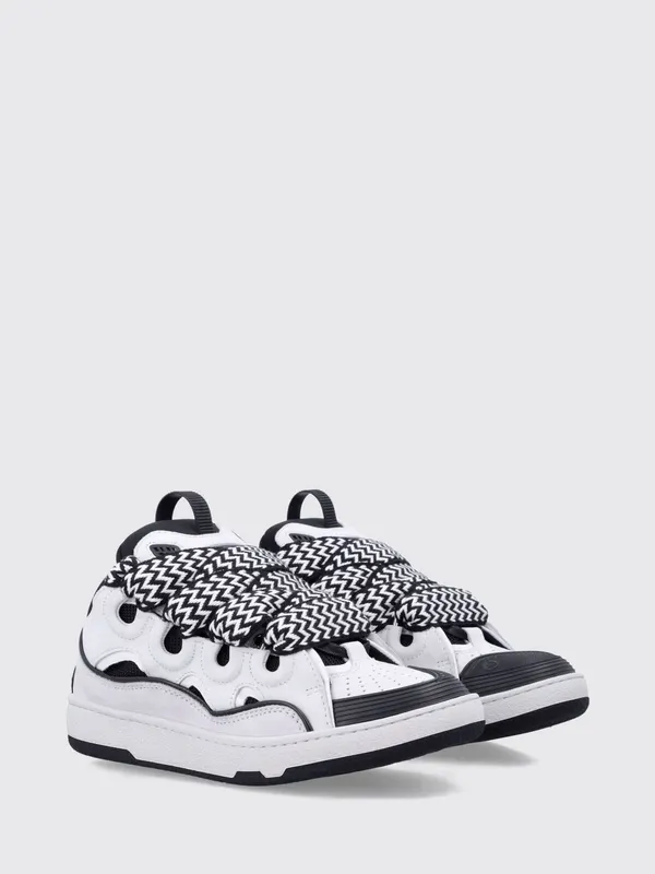 Lanvin Curb Low-Top Leather and Mesh Trainers with Bicolour Design White (FUSKDK12BICO0010)