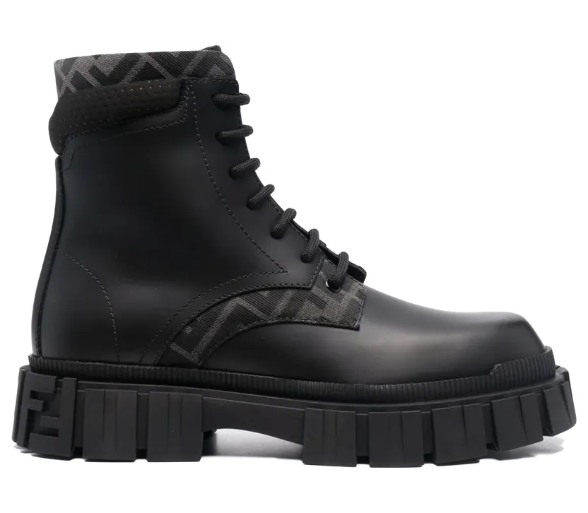 Fendi Monogram Pattern Lace Up Boots Black (FEN221FBS00101BCK)
