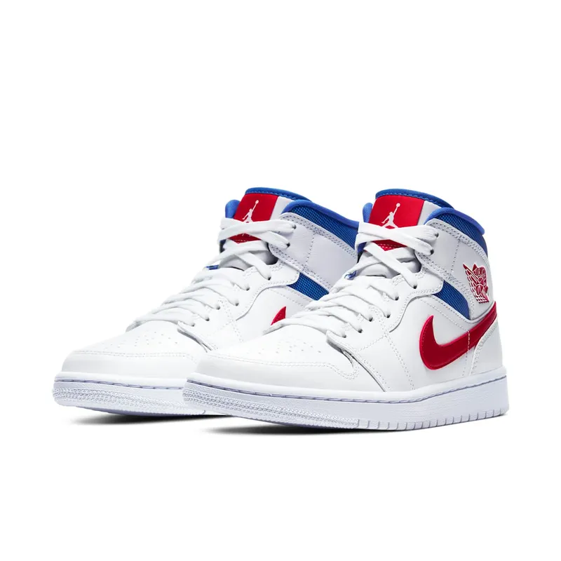 Air Jordan Womens Nike AJ I 1 Mid White ‘Red Royal’ (2020) (BQ6472-164)