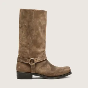 Golden Goose High Biker Boots In Dark Beige Waxed Suede With Strap And A Silver-Colored Buckle (GWF01057.F008237.15693)