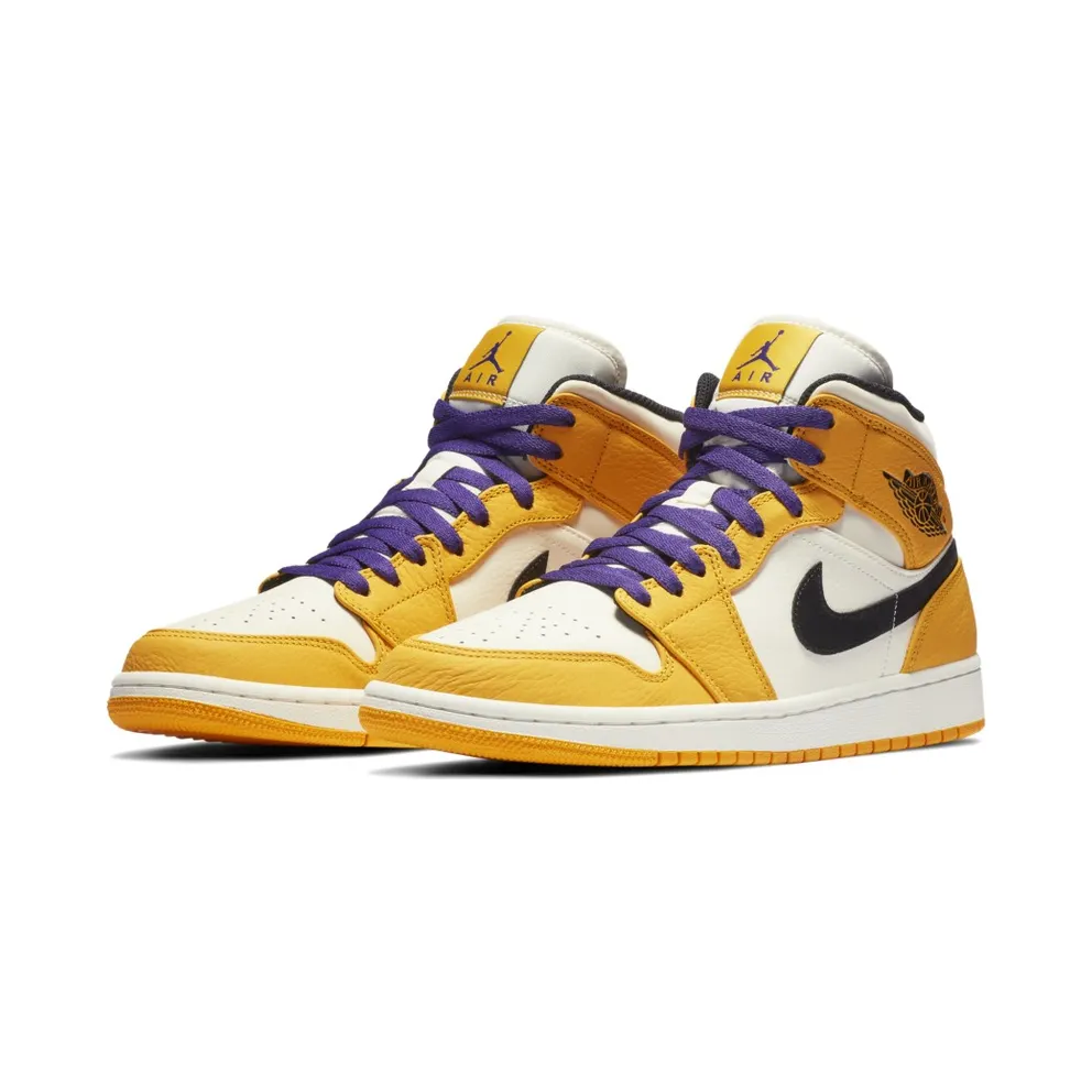 Jordan 1 Mid SE Lakers University Gold/Black-Pale Ivory-Court Purple-Sail (852542-700)